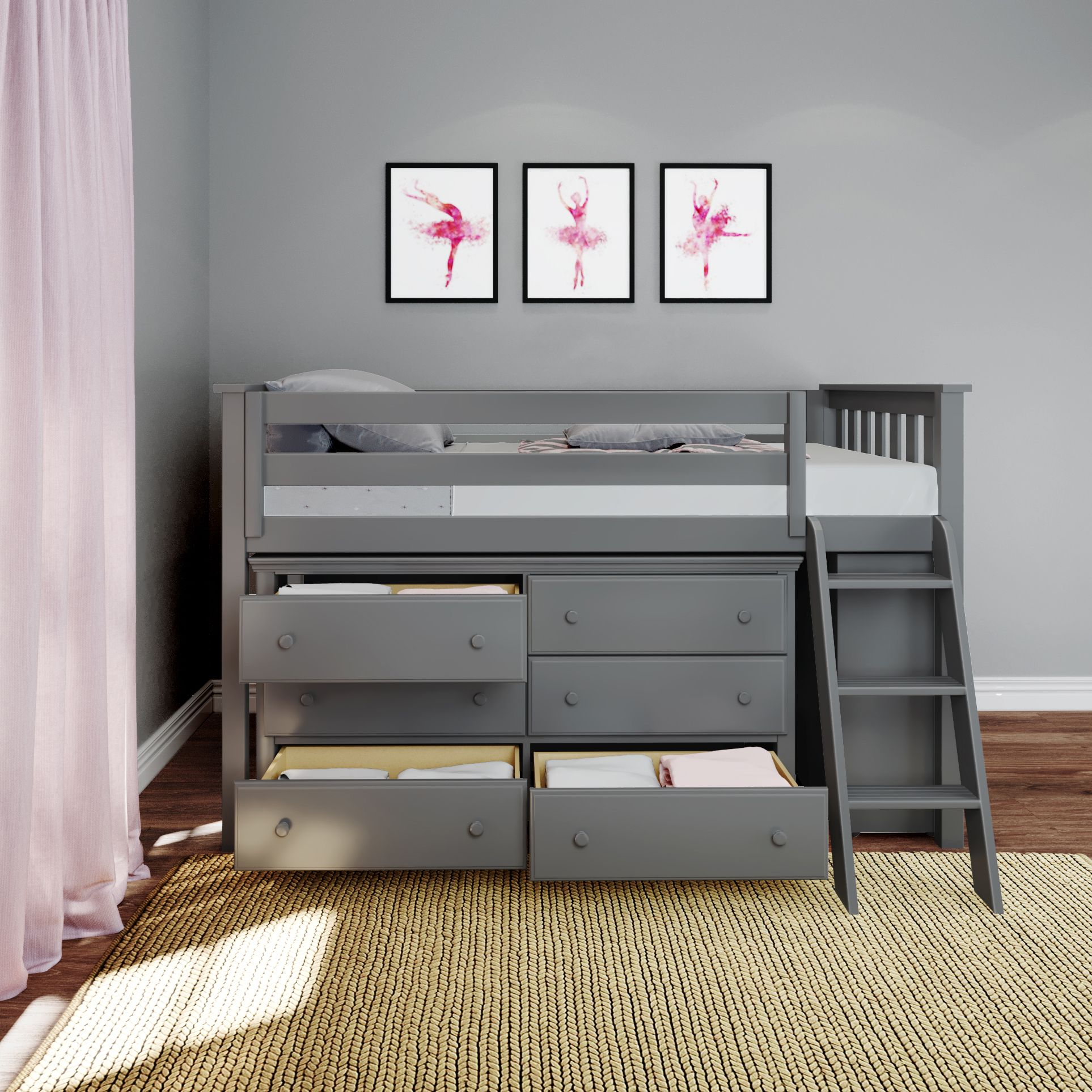 Jackpot Kids Windsor Windsor Youth Twin Loft Bed w/Dresser, Shelf