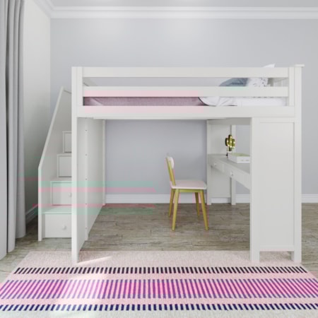 Fulham Youth Full Loft Bed w/Stairs & Desk