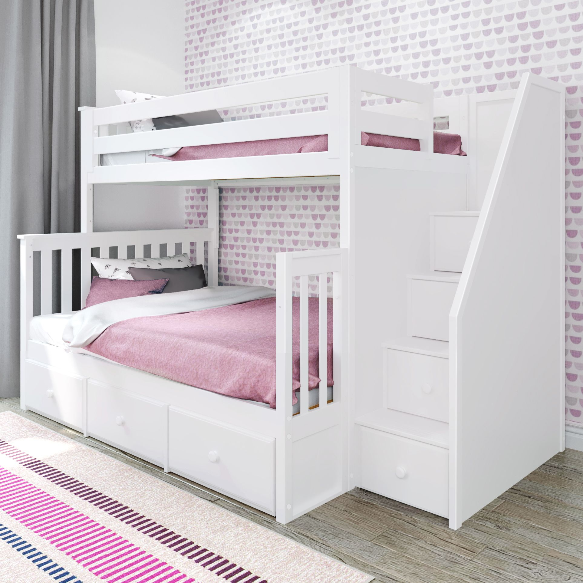 Twin Over Full Bunk Bed with Storage Drawers