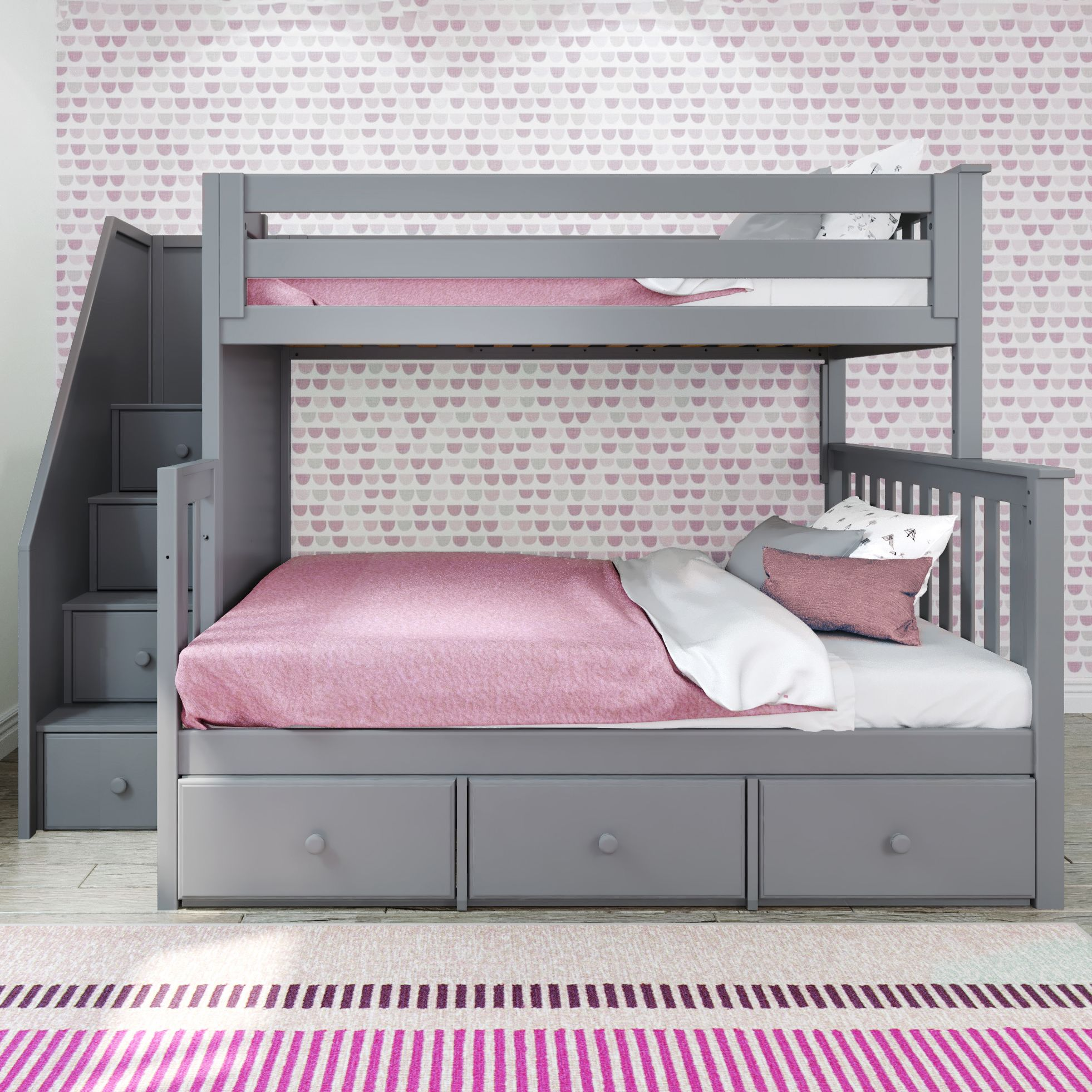 Twin Over Full Bunk Bed with Storage Drawers