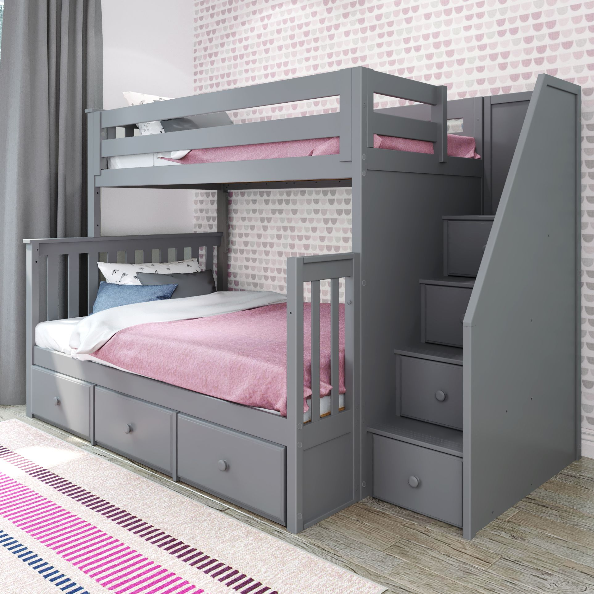 Twin Over Full Bunk Bed with Storage Drawers