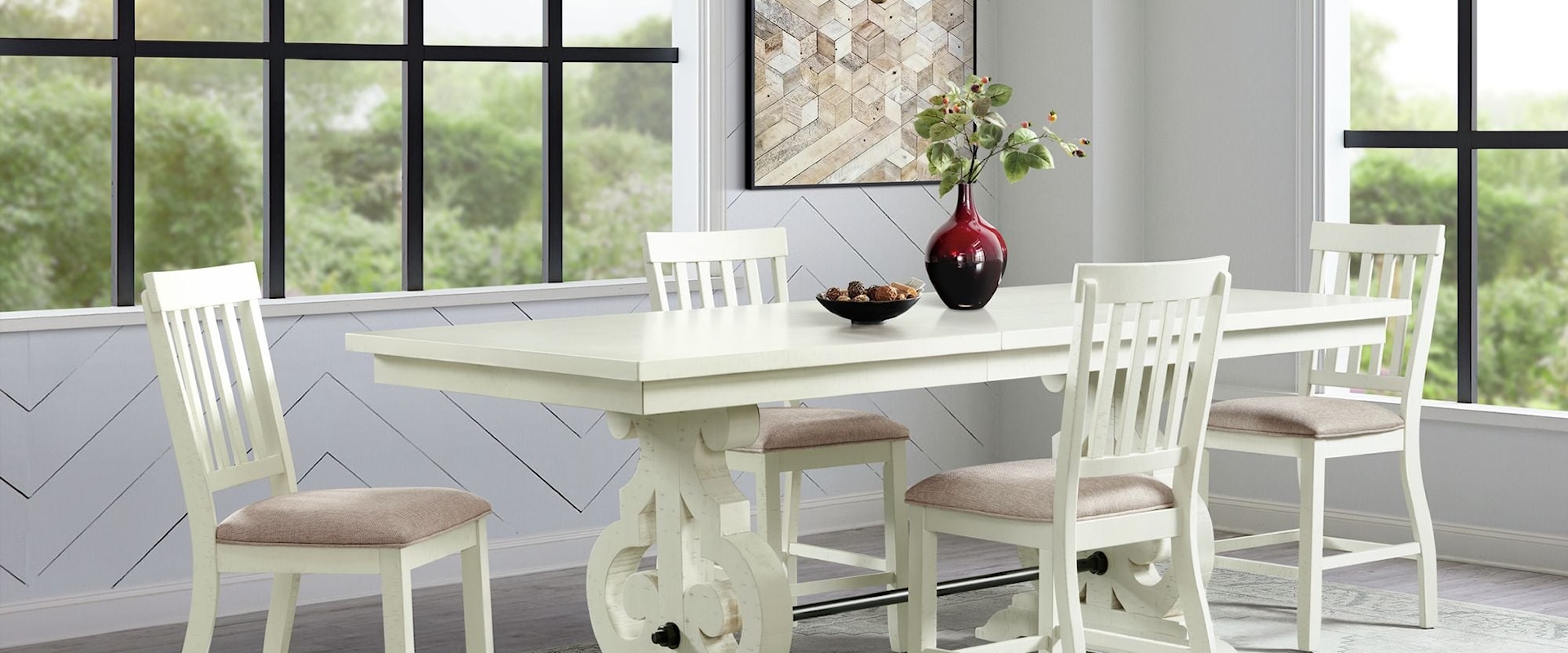 Stone 5Pc Counter Height Dining Set In White -Table & Four Slat Back Chairs