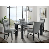 Contemporary 5-Piece Rectangular Dining Set with Grey Velvet Side Chairs