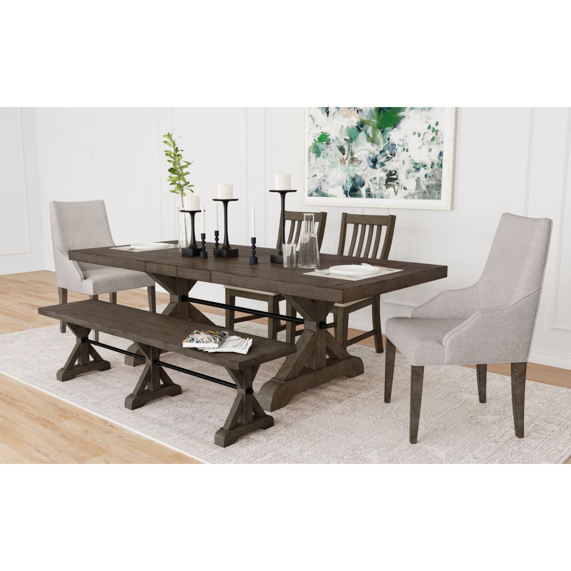 Elements International Yellowstone 72" Dining Bench w/Metal Accent Trestle
