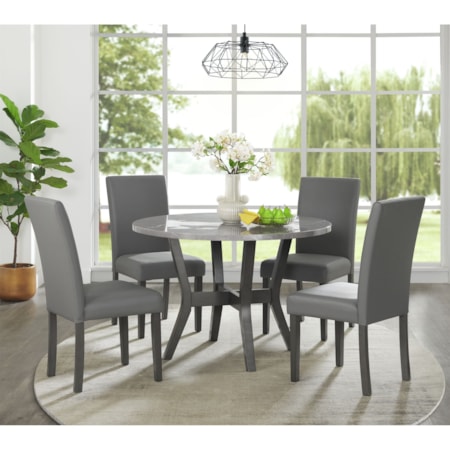 AMBER GREY FAUX MARBLE 5 PIECE | DINING SET