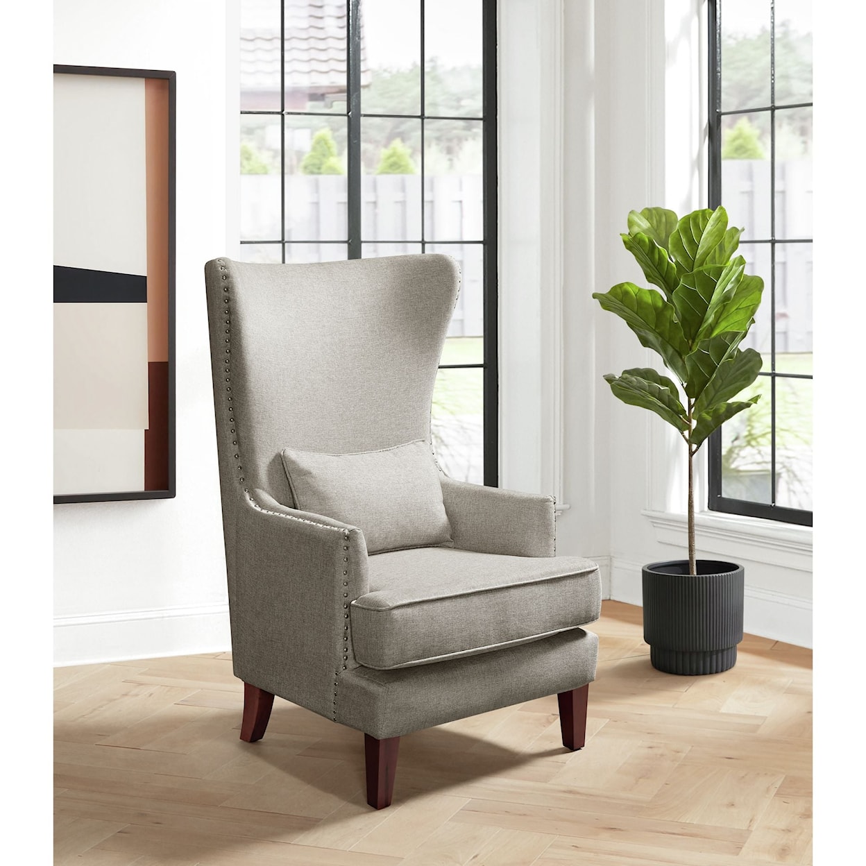 Elements Kori  Accent Chair with Wing Chrome Nailheads