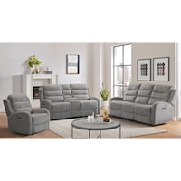Avanti 3PC Living Room Set in Whiskers Nature Grey-Sofa, Loveseat & Recliner