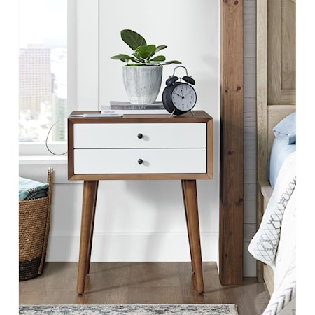 Contemporary 2-Drawer Side Table with USB Power Port