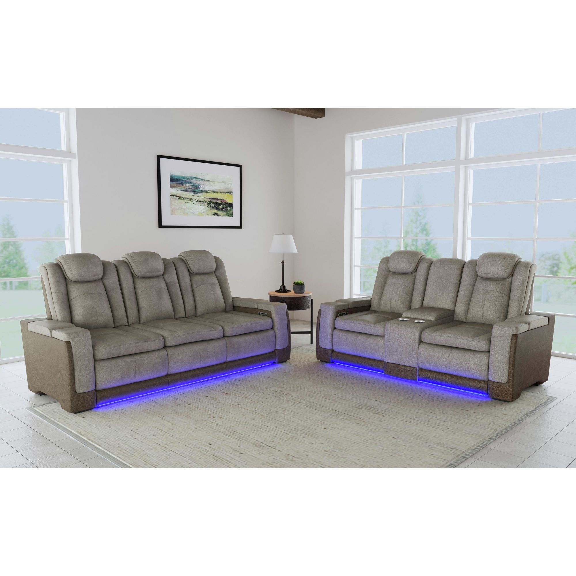 Contemporary 2-Piece Living Room Set with Wireless Chargers