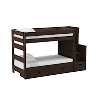 Cali Kids Complete Twin Over Twin Bunk With Staircase and Trundle in Brown