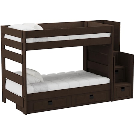 Cali Kids Complete Twin Over Twin Bunk With Staircase and Trundle in Brown