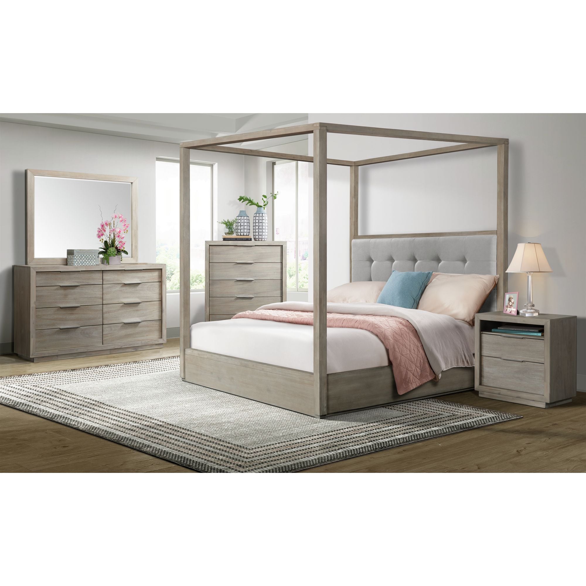 Elements Arcadia B-3430-5-QCB Transitional Queen Canopy Bed With Tufted ...