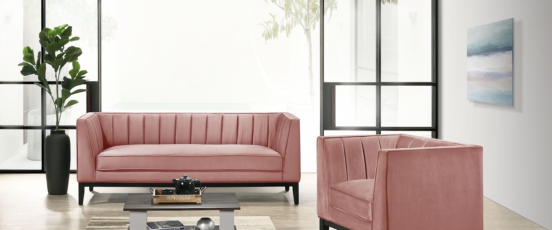 Contemporary 2-Piece Sofa and Loveseat Set
