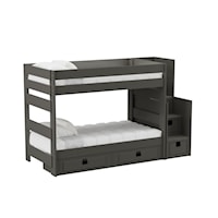 Cali Kids Complete Twin Over Twin Bunk With Staircase and Trundle in Grey