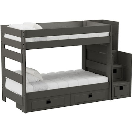 Cali Kids Complete Twin Over Twin Bunk With Staircase and Trundle in Grey