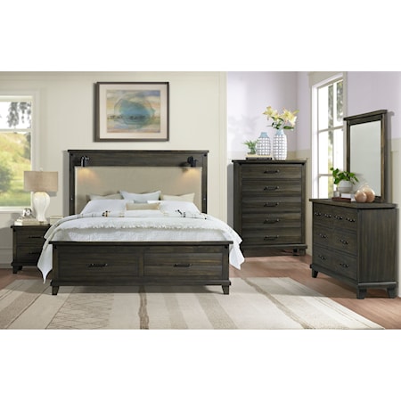 Colorado Queen Storage Bed With Lights In Dark Brown