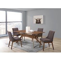 Mid-Century Modern 5-Piece Rectangular Dining Set with Upholstered Arm Chairs
