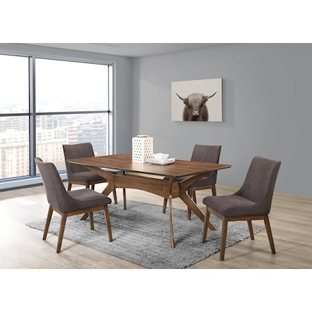Mid-Century Modern 5-Piece Rectangular Dining Set with Upholstered Arm Chairs