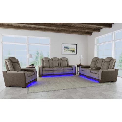 Contemporary 3-Piece Reclining Living Room Set with Wireless Chargers