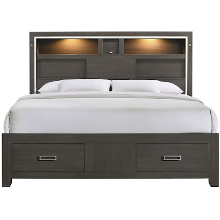Contemporary King Platform Storage Bed with LED Lights and Bluetooth Speakers