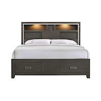 Contemporary King Platform Storage Bed with LED Lights and Bluetooth Speakers
