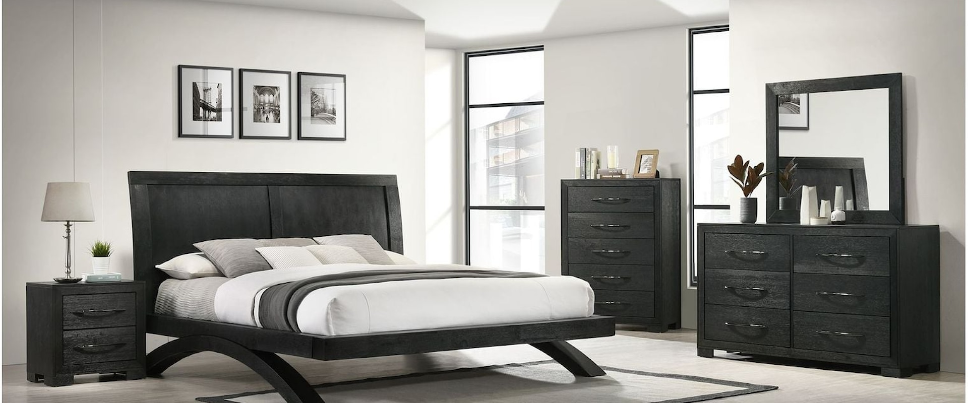 Modern Queen Panel 5Pc Bedroom Set In Black