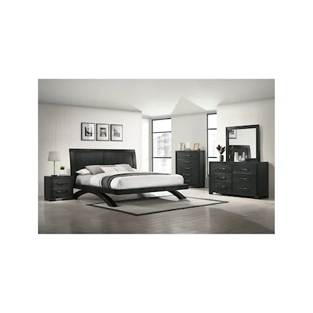 Modern Queen Panel 5Pc Bedroom Set In Black