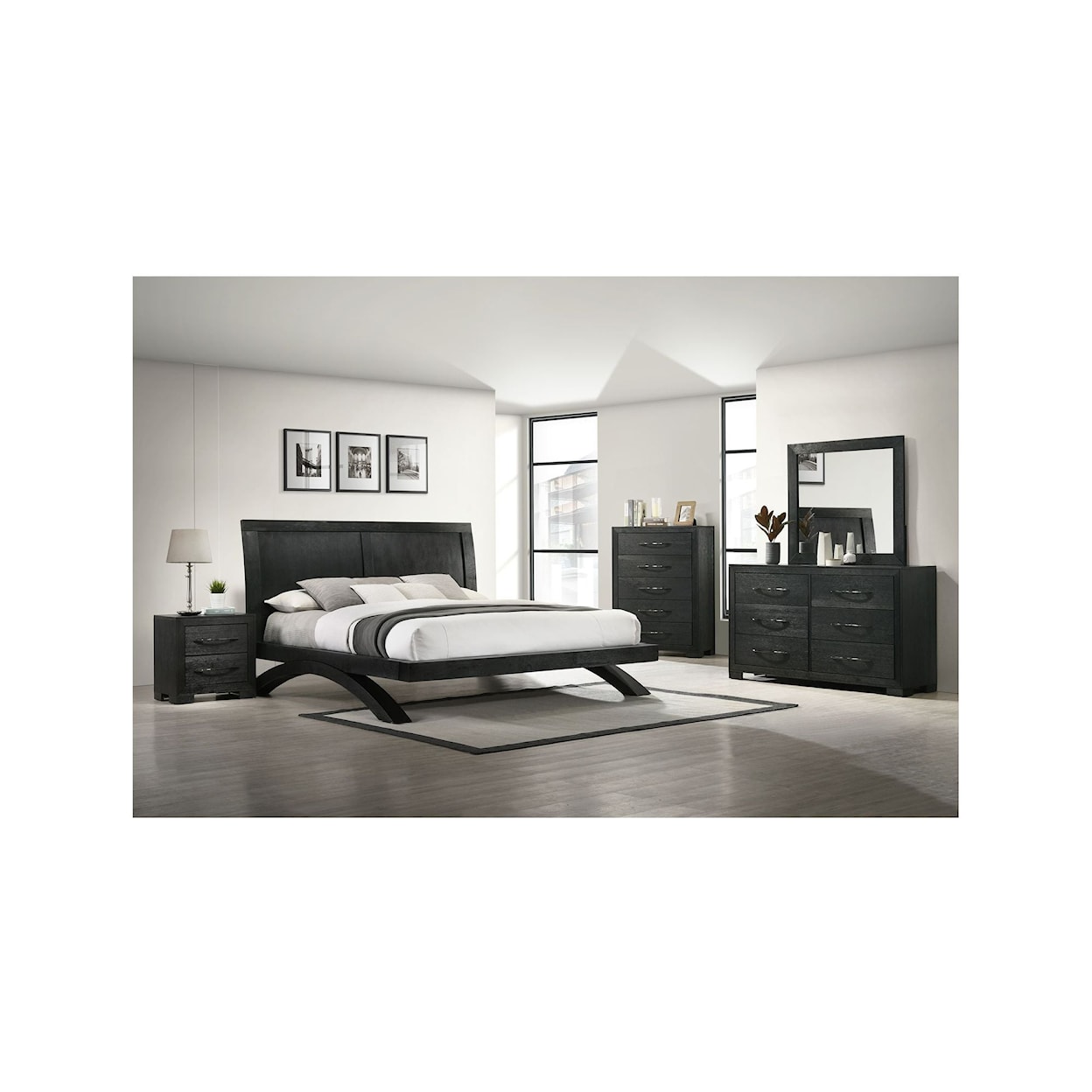 Elements International Allan King Panel 3Pc Bedroom Set In Black