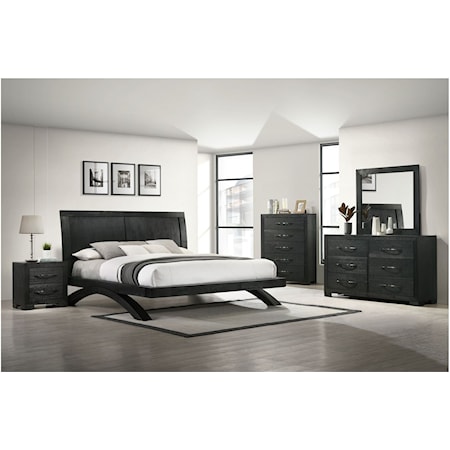 Modern Queen Panel 5Pc Bedroom Set In Black