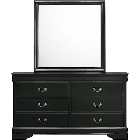 Transitional 6-Drawer Dresser and Mirror Set