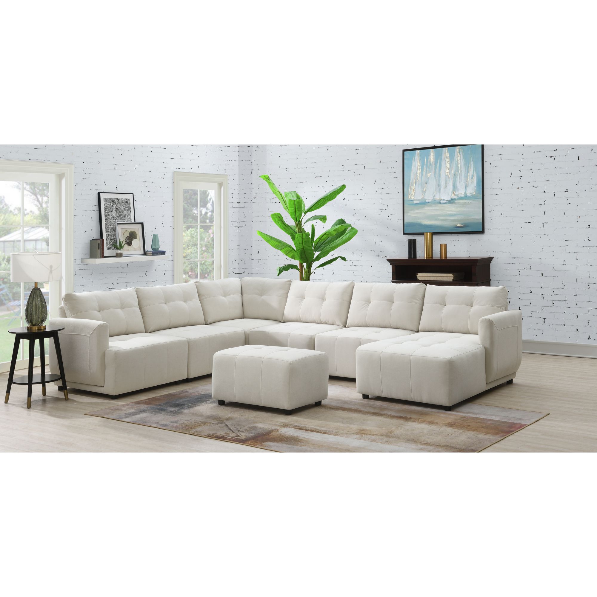 Elements International Armani Modular 6-Piece Sectional Sofa w/ Ottoman