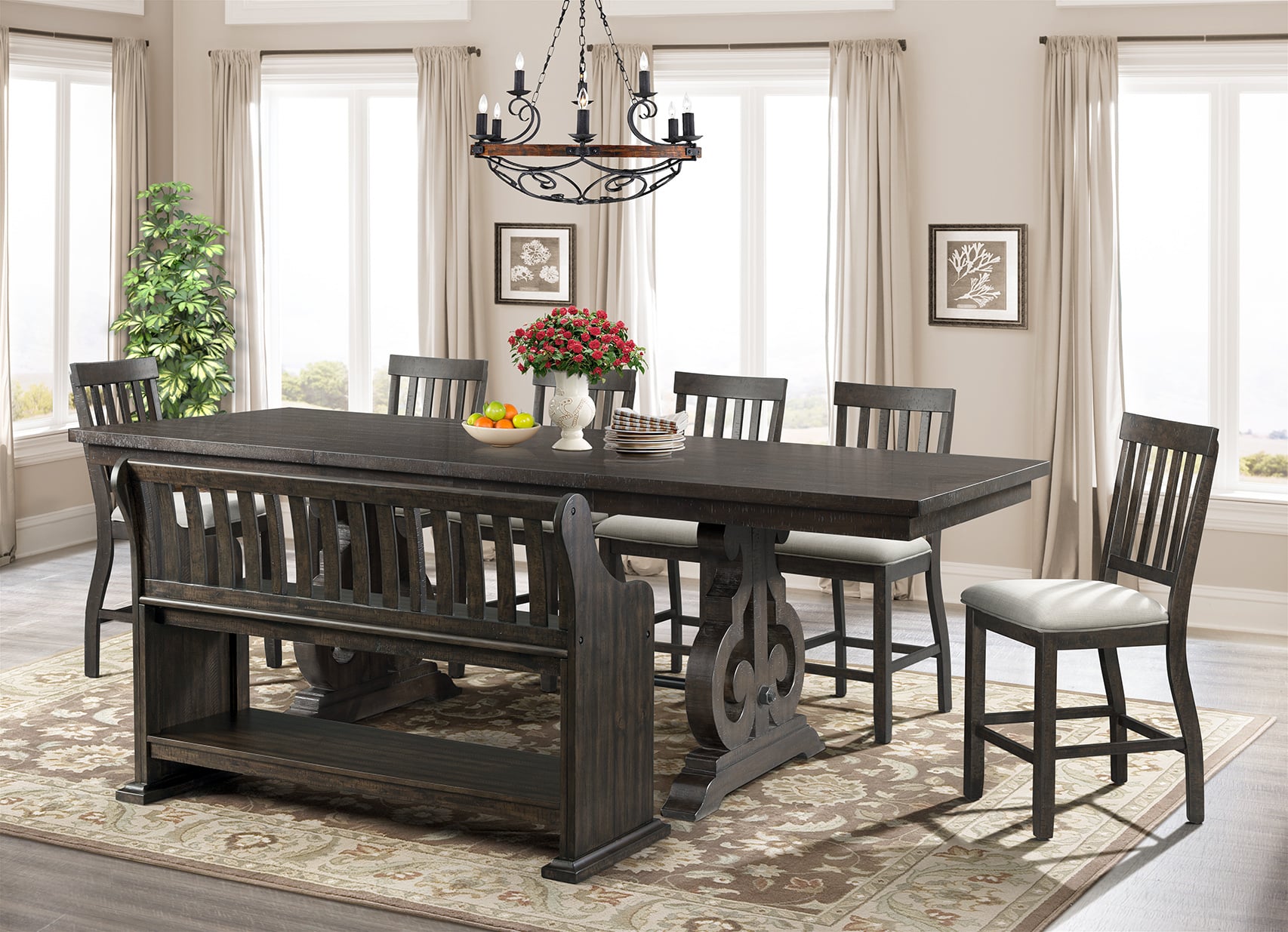 Elements International Stone DST190CPW Transitional Dining Pew Bench