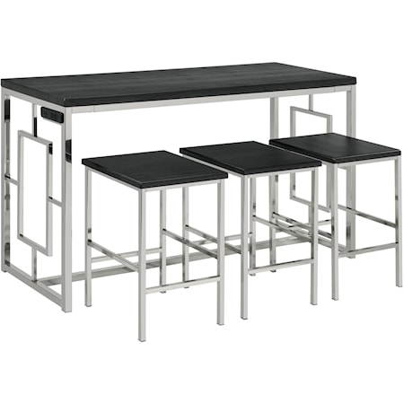 Contemporary Bar Table Set with 3 Stools