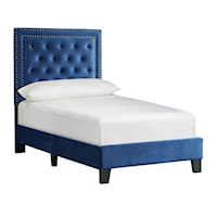 Transitional Upholstered Twin Platform Bed with Button Tufted Headboard