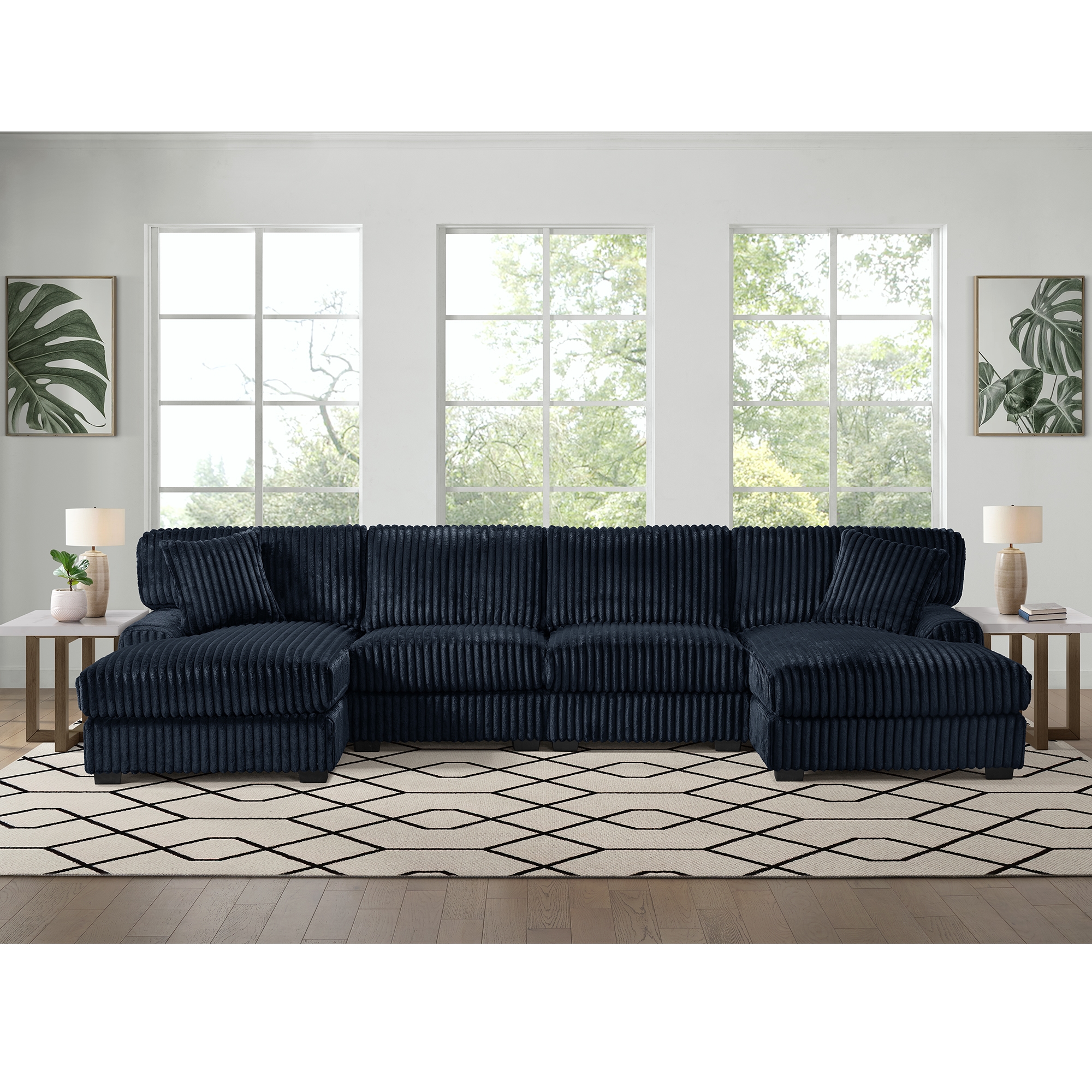 Rhf Chaise In Grand Cord Black