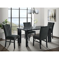 Contemporary 5-Piece Rectangular Dining Set with Black Velvet Side Chairs