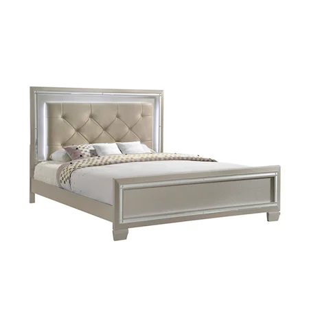 Glam Queen Panel Bed with LED Headboard 