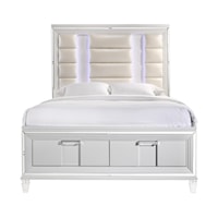 Queen Storage Bed with Upholstered Headboard White