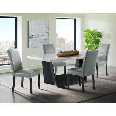 Contemporary 5-Piece Dining Set with Marble Top