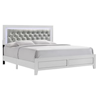 Glam King Bed with Upholstered Headboard and LED Lights