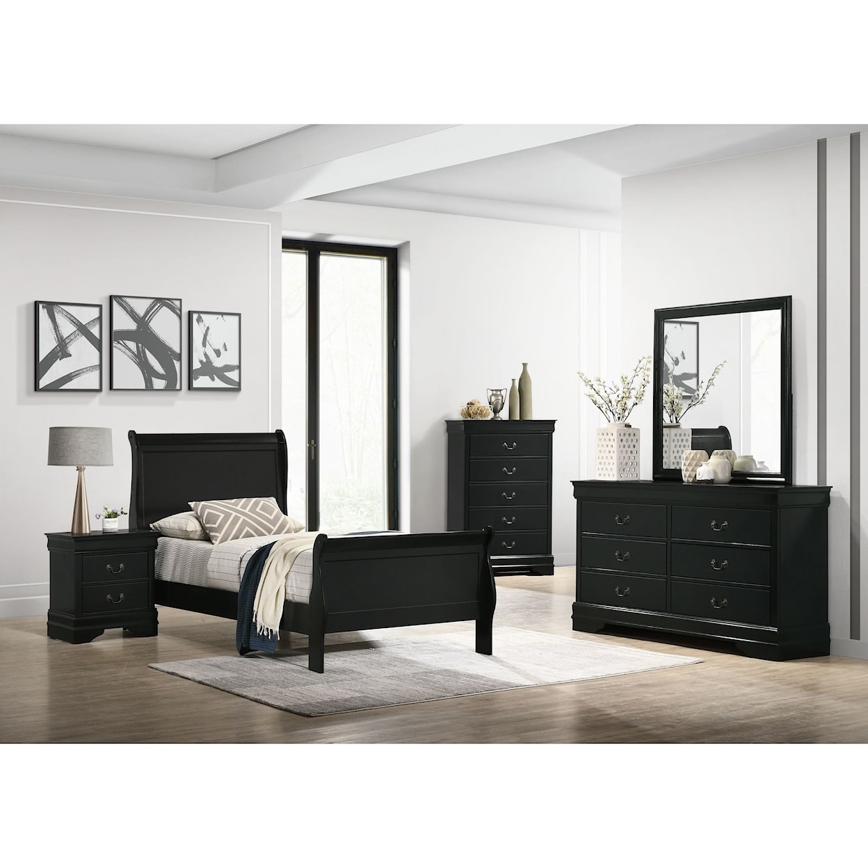 Elements International Louis Philippe Twin Sleigh Bed