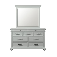 Transitional Dresser and Mirror Set with Casters