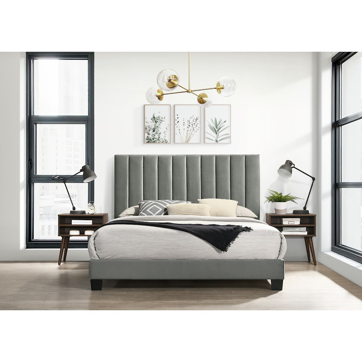 Elements International Coyote Carroll Grey Upholstered Bed