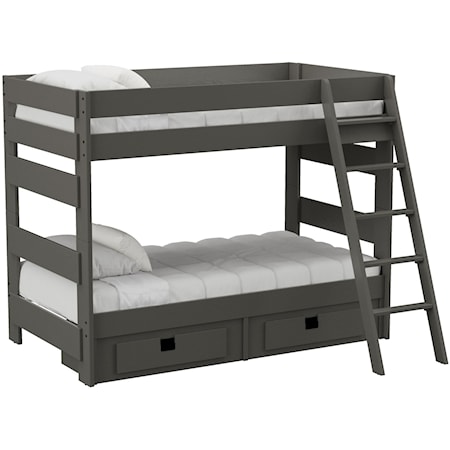 Cali Kids Complete Twin Over Twin Bunk With Ladder and Trundle in Grey