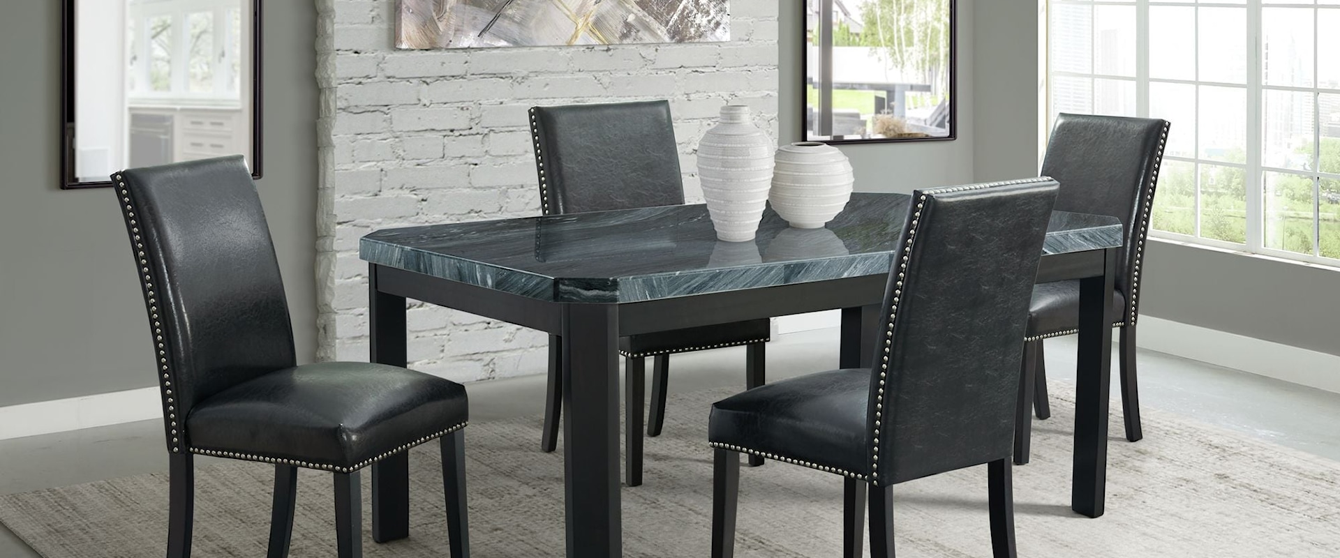 Francesca Rectangular 5PC Dining Set-Table & Four Black PU Chairs