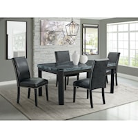 Francesca Rectangular 5PC Dining Set-Table & Four Black PU Chairs