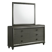 Contemporary Dresser and Mirror with Felt-Lined Top Drawers