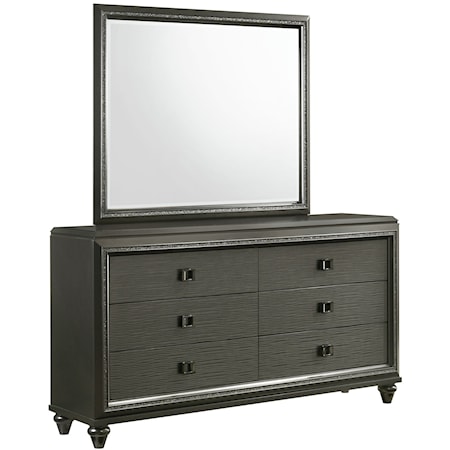 Contemporary Dresser and Mirror with Felt-Lined Top Drawers