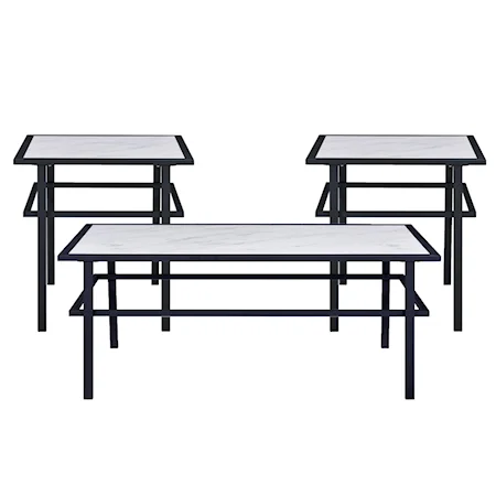 Transitional 3-Piece Occasional Set with Black Metal Legs and White Marble Top