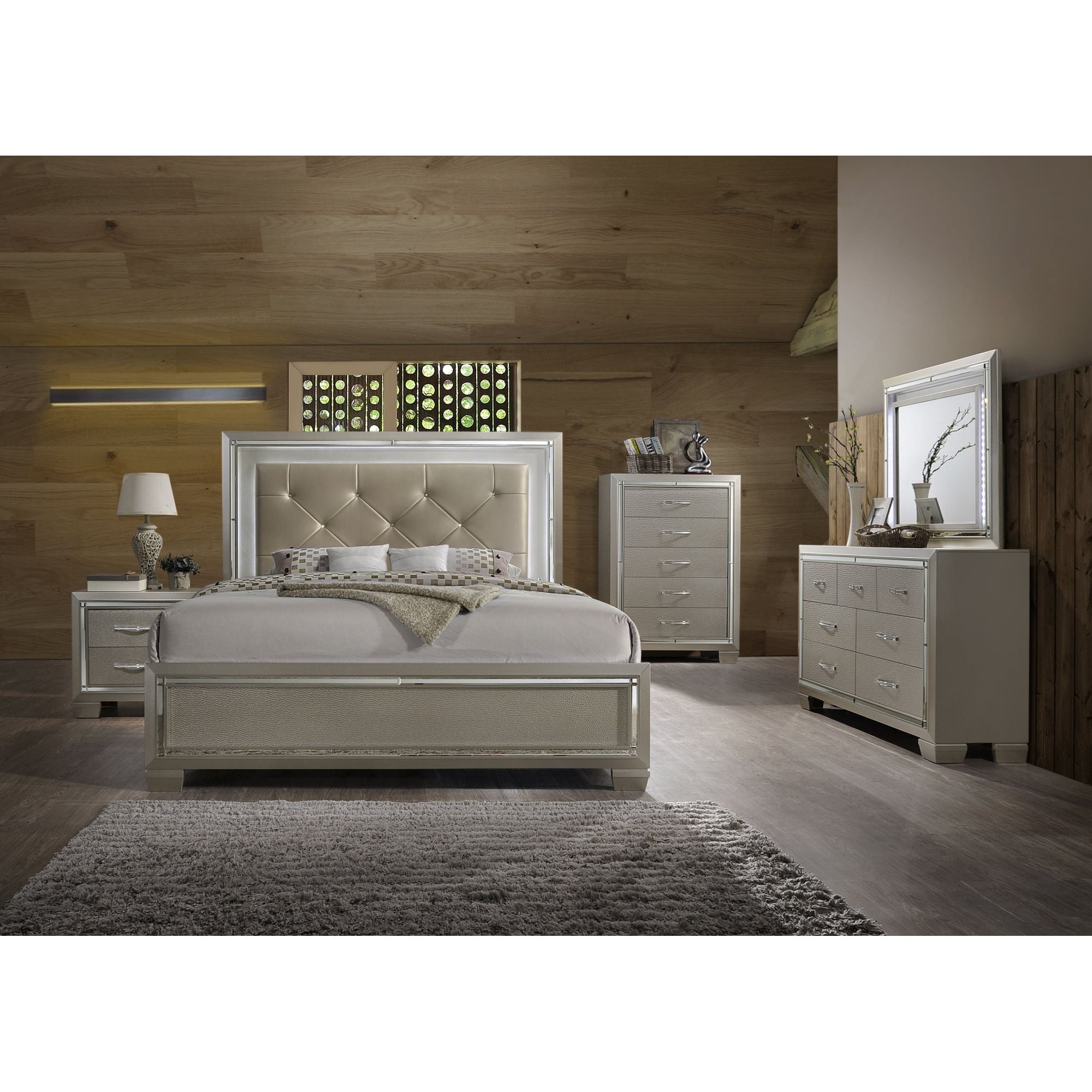 Elements International Platinum King Panel Bed